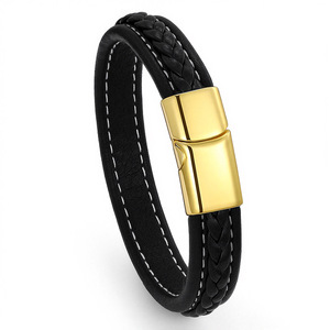 Men's Woven <b>Leather</b> <b>Bracelet</b> Magnetic Clasp Black Multi Layer Gift Jewelry - Product Image 3