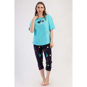 Conjunto de pantalón capri y top KADIN LYC SUPREM XXL con cuello redondo, hombros descubiertos, manga corta, cintura ovalada y puños - Verde menta brillante - Verde menta brillante - Product Image 1