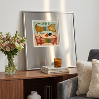Peinture décorative abstraite moderne simple de Cat Group, cadre en alliage d'aluminium argenté pour chambre à coucher, chambre d'enfant, salon