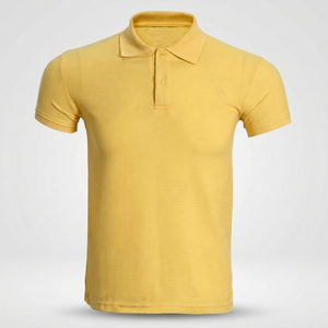 Polo de Manga Corta para Hombre, Color Amarillo, Algodón Piqué, Cuello Camisero, Casual, Transpirable, Diseño Tejido de Color Sólido - Product Image 1