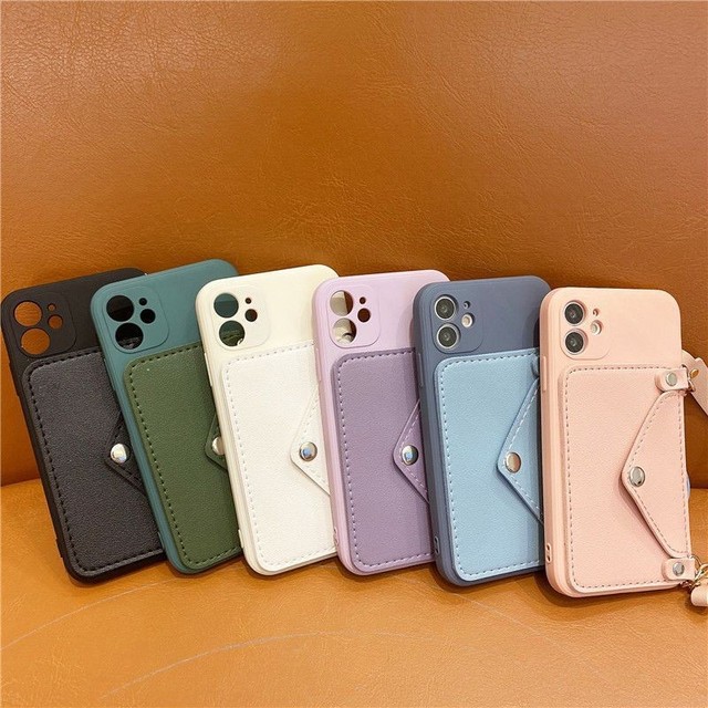 Factory OEM Luxury Soft Leather Card Holder Wallet TPU Phone Case for 15 16 17 Pro 14 Plus 11 12 13 XR XS Hand Strap Rope Cover