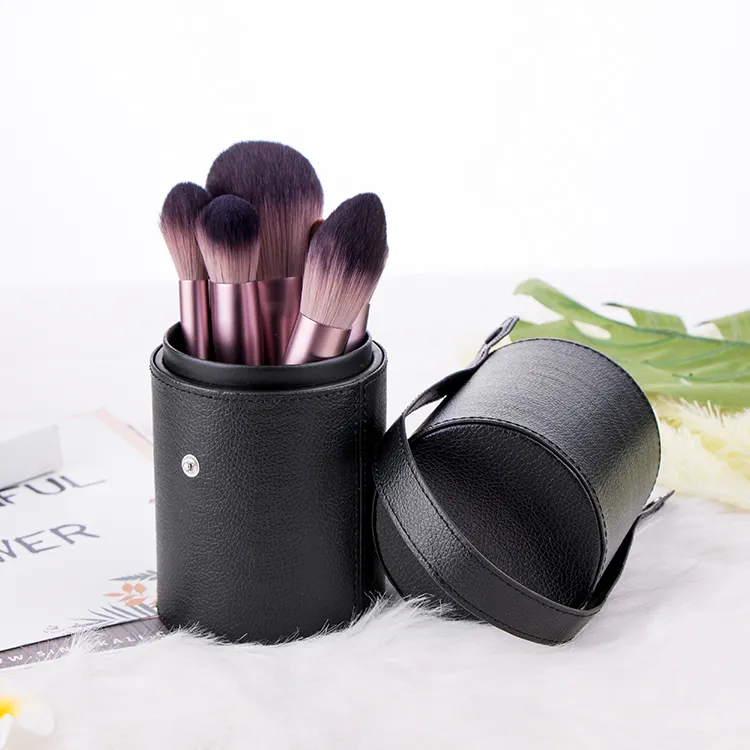 Hot Selling Portable Beauty Makeup Tool Accessories Black PU Leather Brush Holder Cosmetic Bag & Cylinder