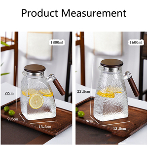 <span class=keywords><strong>Jarra</strong></span> de <span class=keywords><strong>agua</strong></span> y tetera moderna de vidrio de borosilicato martillado de 1600ml/1800ml con mango de madera, tapa con infusor de acero inoxidable, ecológica - Product Image 6