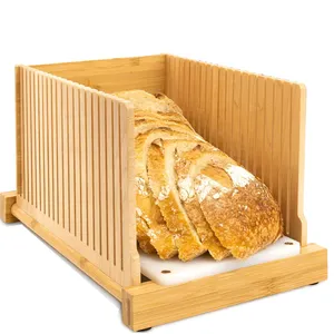 Foldable Nature Bamboo Bread Slicer with Maple Finger Guides & HDPE Cutting Board