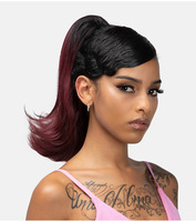 Queue de cheval ajustable en fibre synthétique haute température pour femme, cheveux courts légèrement bouclés, avec cordon de serrage et clip, pour usage quotidien