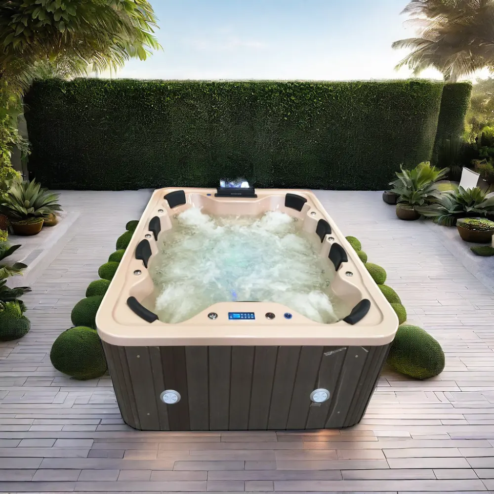 HS-B018G Modern White Balboa Spa Pool 8-Person Outdoor Whirlpool Hot Tub Massage Function Free Standing Drain Hotels Adults