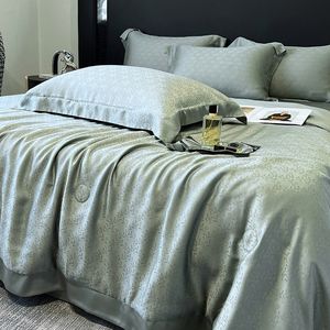 Alta classe Jacquard estate trapunta verde lenzuola doppie federe Set letto di lusso leggero tessuto per la casa biancheria da letto - Product Image 3