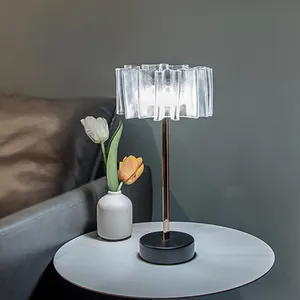 Dimming Night Light For Home Hotel Bedroom Pleats Acrylic Lampshade Rechargeable Bedside Desk Lamp Night Table Lamp