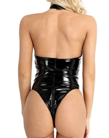 Nuevo Catsuit Zentai de Cuero Sintético Brillante, Estilo Europeo y Americano, Ajustado y Sexy, con Tirantes y Diseño que Realza la Figura, Uniforme Sensual
