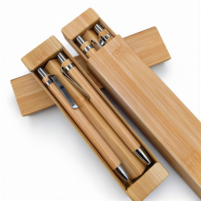 Bamboo Promotional Pen Set with Metal Hook Touch Screen Ballpoint Pen 1.0mm Tip Custom Logo UV Printing Office Gift