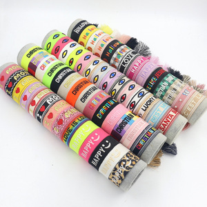 Brazalete de Hierro Marca D con <span class=keywords><strong>Letras</strong></span> Bordadas, Cinta Tejida Colorida y Borlas, Pulsera Trenzada, Joyería de Comercio Exterior, Estilo Étnico - Product Image 1