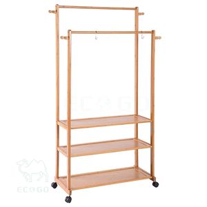 <span class=keywords><strong>Carrello</strong></span> Portascarpe e <span class=keywords><strong>Appendiabiti</strong></span> in Bambù con Ruote, Espositore e Organizzatore - Product Image 2