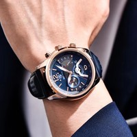 Nouvelle montre de sport étanche BENYAR pour homme 2026, bracelet en cuir véritable, 42 mm, chronographe multifonction, montre-bracelet à quartz verte