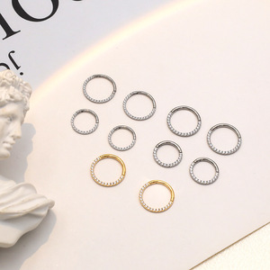 Crystal <b>Piercing</b> Jewelry Round Zircon Hoop <b>Earrings</b> 18K Gold Silver Fashion Trend Minimalist Style Nose Rings For Women - Product Image 1