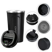 Venta al por Mayor de Tazas de Viaje de Acero Inoxidable de 380 ml/510 ml con Asa y Tapa, Aislamiento Térmico LED, Doble Pared, Aislamiento al Vacío 12-24