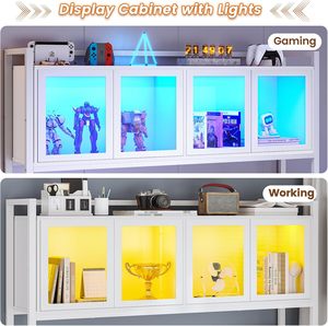 L hình chơi game bàn với ngăn kéo kệ lưu trữ Đèn Led Ổ cắm điện mộc mạc Nâu nhà văn phòng góc bàn - Product Image 5