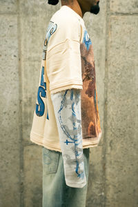 T-shirt in cotone Yingling con strass e pannello waffle, a maniche lunghe da uomo, vestibilità ampia, stampa DTG, all'ingrosso - Product Image 3