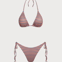 Traje de Baño Reversible con Estampado de Rayas Coloridas Marrones Ecológico con Logotipo Personalizado del Fabricante OEM, Bikini para Mujer, Traje de Baño para Chicas Jóvenes