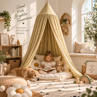 Tente de lit conique pour enfants en coton 100% à carreaux vert crème, écologique, toutes saisons, style pastoral coréen, suspendue au plafond