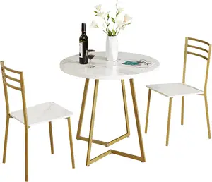 Простой Компактный круглый обеденный стол с двумя стульями в комплекте, кухонный стол для квартиры