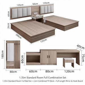 Juego de Muebles de Dormitorio para Hotel, Hostal, B&B, Apartamento Moderno, Cama Completa de Madera Contrachapada Orientada a las Personas - Product Image 2