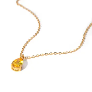 J&D Custom stainless steel 18K Gold Plated Jewelry Necklace Golden Zircon Water Drop Pendant Necklace
