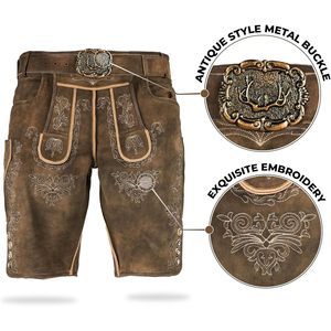 Lederhosen authentiques pour hommes, shorts en cuir véritable, tenues d'Oktoberfest, style traditionnel allemand, longueur courte, style daim marron - Product Image 3