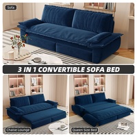 Canapé-lit convertible 3-en-1 bleu 72,2 pouces, taille Queen, en velours, pour ameublement de maison