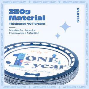 Decoraciones para el Primer Cumpleaños de Bebé, 144 Piezas, para 24 Personas, con el Número 1 Platos, Servilletas, Vasos de 9oz y Cubiertos Color Azul Náutico - Product Image 3
