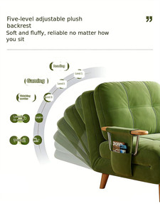 Sofá Cama Plegable de Terciopelo Moderno con Estructura de Madera Sólida, Diseño que Ahorra Espacio para Sala de Estar o Uso Comercial, Color Crema, Altura Ajustable - Product Image 4
