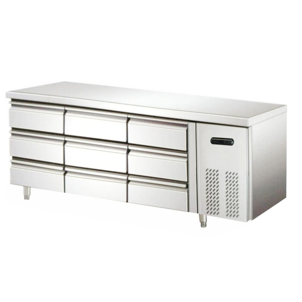 Стол XEOLEO для подготовки к замораживанию выдвижных ящиков 9, охлаждаемый верстак 180 см под столешницей, охлаждающий стол 0-12 градусов, с воздушным охлаждением