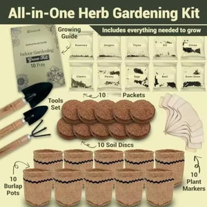 Kit completo <span class=keywords><strong>de</strong></span> jardín <span class=keywords><strong>de</strong></span> hierbas para interiores, 10 <span class=keywords><strong>macetas</strong></span> <span class=keywords><strong>de</strong></span> <span class=keywords><strong>arpillera</strong></span>, 44 Uds., discos <span class=keywords><strong>de</strong></span> suelo, herramientas únicas para regalos <span class=keywords><strong>de</strong></span> Pascua/cumpleaños/Navidad para mujeres y madres - Product Image 6