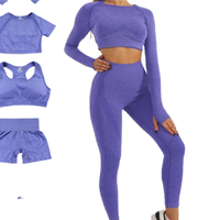 Fabrieksgemaakte 5-delige eco-vriendelijke ademende yogaset met brede tailleband, geprint patroon, plus size, sexy fitness yogasets