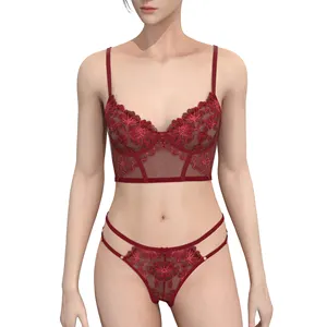 Plus Size Hot Sexy Underwear Hot Lace Embroidery Lingerie Wholesale Cotton Bra And Panty Set