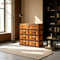 Armoire latérale de style rétro américain en cuir de vachette de luxe d'inspiration américaine, personnalisable, avec 5 tiroirs et compartiments