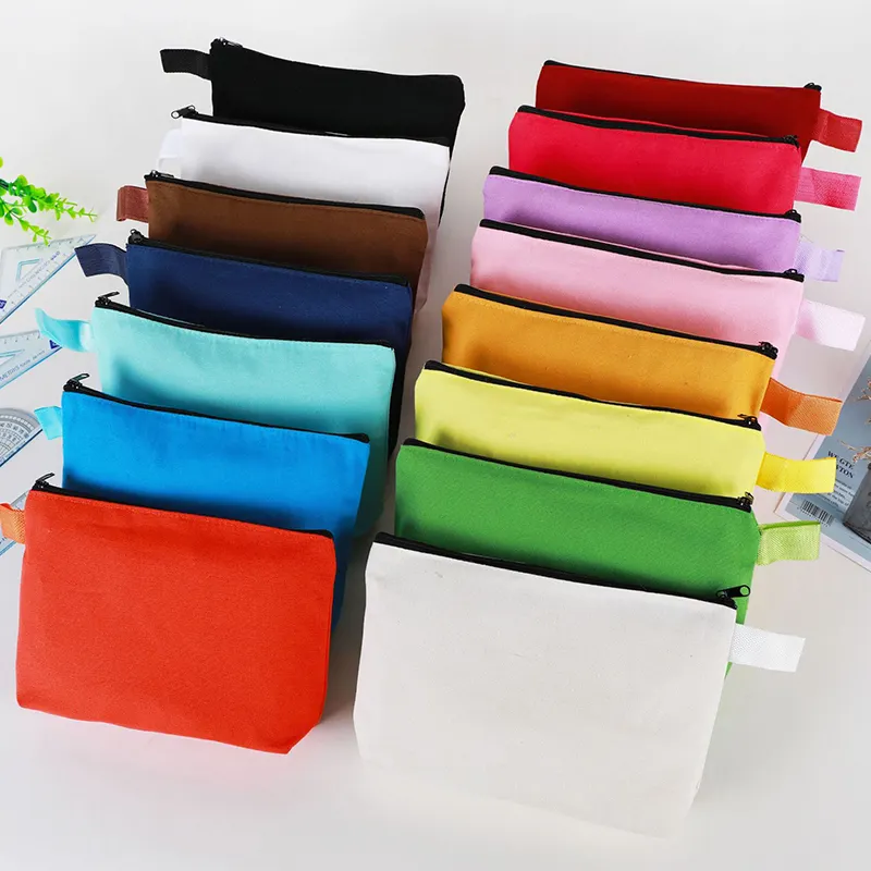 RTS Wholesale Mix Color Cotton Canvas Cosmetic Makeup Bag Blank Dust Wash Pouch Canvas Make up Bag Cosmetic Pouch