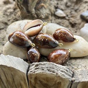 จี้ห้อยเปลือกหอยลายหัวงูสีเทาธรรมชาติขัดเงาจากฮาวาย สำหรับทำเครื่องประดับ DIY - Product Image 4