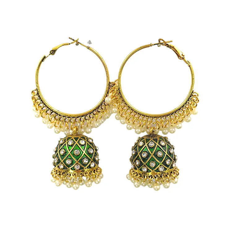 Ossidato Etnica Oro Argento Partywear Collezione Meenakari Kundan Orecchini indiani jhumki ciondola gli orecchini Campana