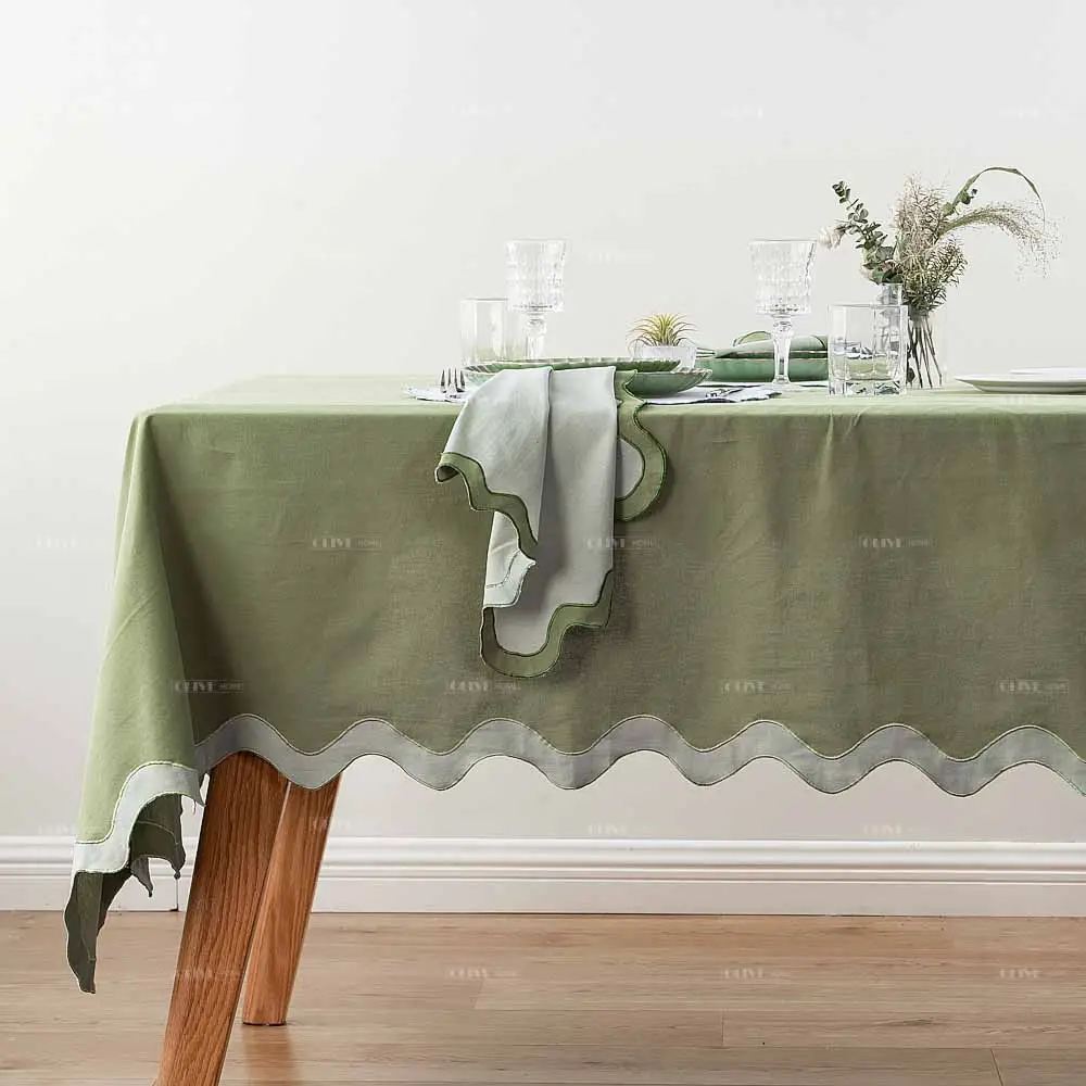 Conjunto de mesa macio de algodão para aluguel de festas de casamento, guardanapo de mesa forrado com recorte bordado de vieira, mesa complicada para aluguel
