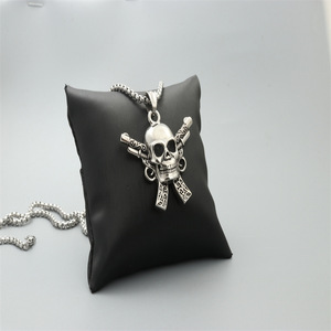 yunnique Skeleton Pendant Stainless Steel Fashionable Silver Black Men's Necklace With Cross Guns Design - Product Image 2