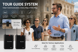 Système de guide touristique UHF 3 canaux, émetteur et récepteur sans fil, portée de 80 m, autonomie de 12 h pour les visites, les églises et les événements - Product Image 3