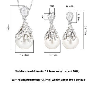 Wholesale Eco-friendly Copper 16-14mm White Pearl Premium Plated Pendant <b>Earrings</b> <b>Set</b> Women Pearl Jewelry <b>Set</b> - Product Image 2