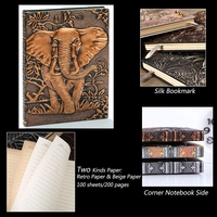 Carnet de notes quotidien artisanal antique, carnet de croquis, journal de voyage, journal en cuir vintage avec éléphant 3D, carnet d'écriture avec stylo