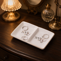 Plateau de rangement pour bijoux en céramique de porcelaine à double compartiment, cadeau de mariage de luxe avec logo personnalisé