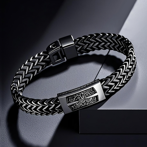 Venta al por mayor personalizable vintage de acero inoxidable de los hombres de <span class=keywords><strong>cadena</strong></span> pesada pulsera de joyería con placa decorativa central patrón grabado - Product Image 6