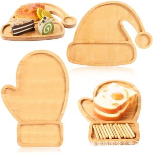 Bandeja navideña de madera con forma de gorro y manopla de Papá Noel, bandeja decorativa para servir bocadillos y postres en fiestas. - Product Image 1
