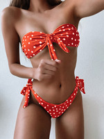 2025 été à la mode femmes Bikinis Sexy à lacets Tube maillot de bain nœud papillon décor vague Point tongs bas tailles incluses