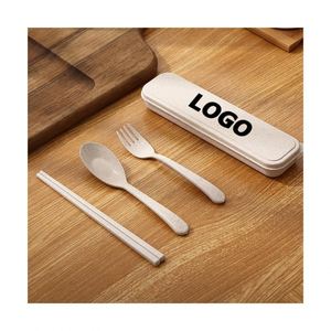 ชุดช้อนส้อมทำจากฟางข้าวสาลีรักษ์โลกสำหรับเด็ก พกพาสะดวก พร้อมกล่อง - Product Image 1