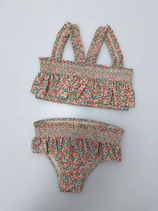 Conjunto de Bikinis para niños europeos al por mayor, traje de baño de una pieza de <span class=keywords><strong>mar</strong></span> de verano 2025, ropa de playa para niñas, traje UV de princesa con volantes estampados con sombrero - Product Image 6