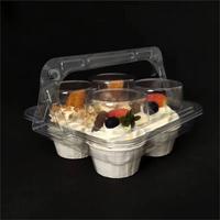 Boîte de transport transparente en PET pour cupcakes, support alimentaire en papier transparent de qualité alimentaire, plateau à desserts à 4 cavités pour événements et traiteurs
